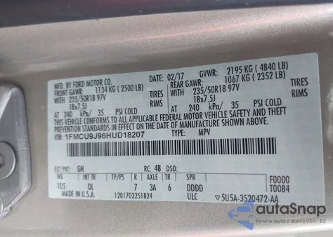 2017 Ford Escape Titanium из США, поврежденный, VIN 1FMCU9J96HUD18207